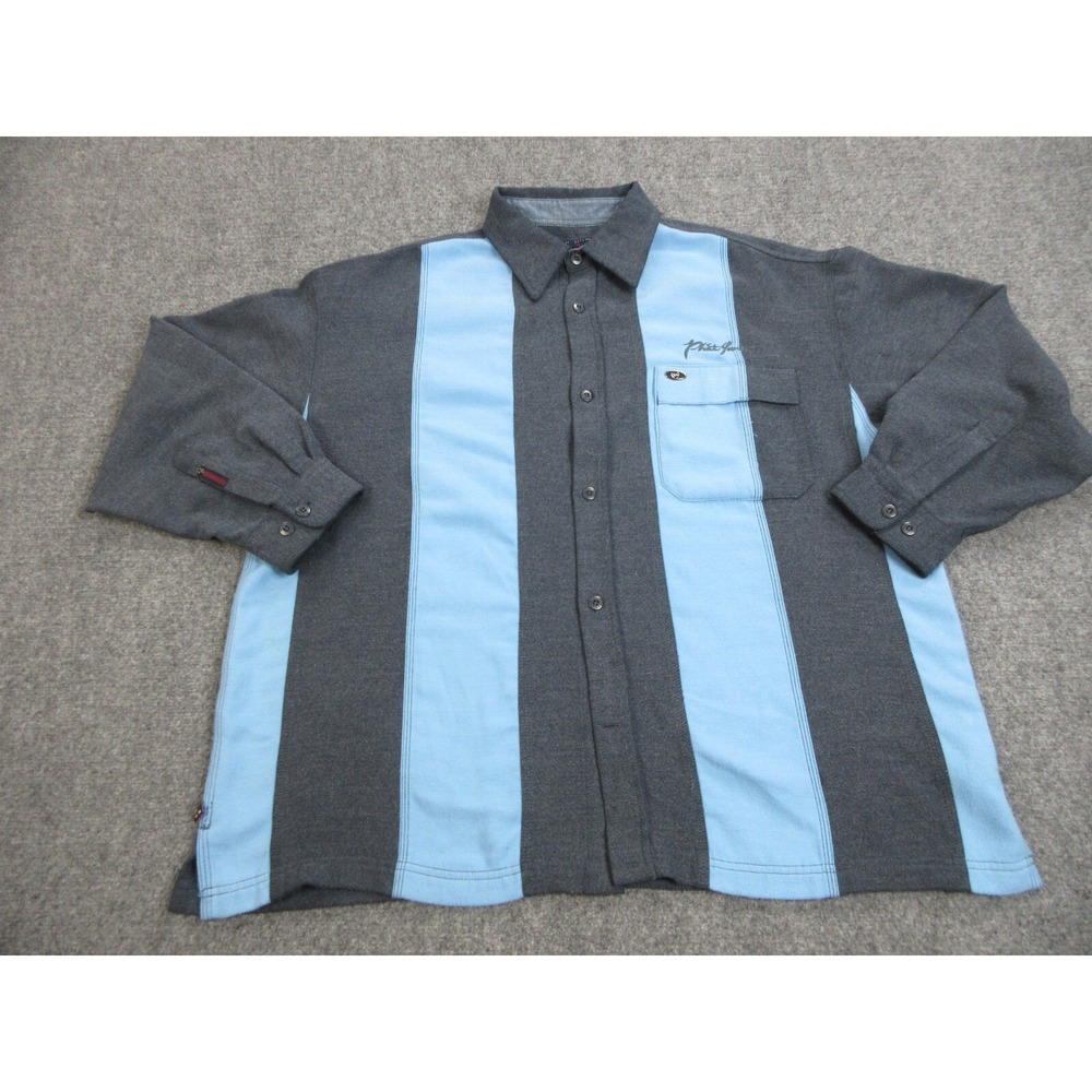 VINTAGE Phat Farm Shirt Mens 3XL Gray Stripes Fleece Y2K Hip Hop Streetwear Logo